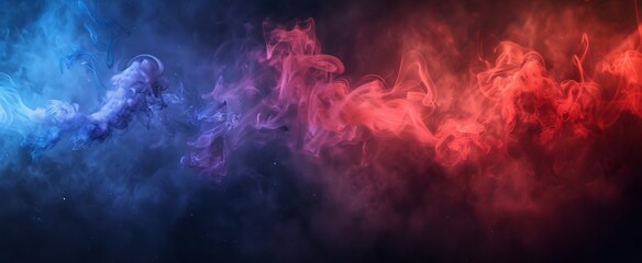 Colorful smoke on black background, red and blue flames in the air, fantasy concept art