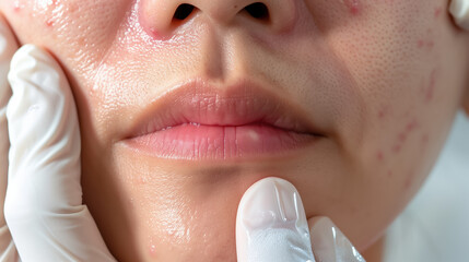 Erythromycin solution being applied to a South Korean woman's facial acne
