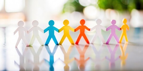 Teamwork Concept with Paper Cut Figures on Vibrant Background
