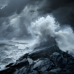 The Unyielding Clash: Nature’s Untamed Forces Colliding on a Rugged Shoreline