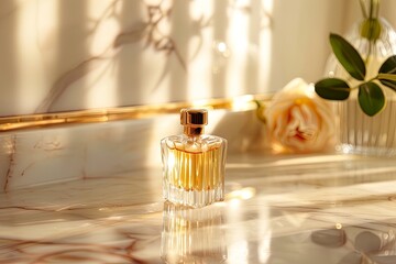 Naklejka premium Luxurious Perfume Bottle with Golden Cap