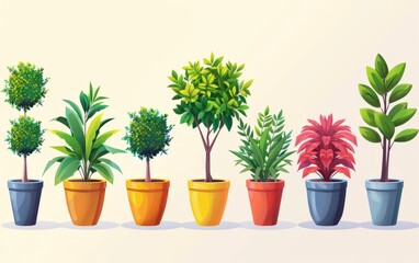 Fototapeta premium potted plant with tree Collection of flat illustrations arranged in a row. White background vector 