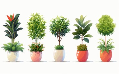 Obraz premium potted plant with tree Collection of flat illustrations arranged in a row. White background vector