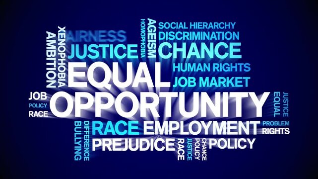 Equal Opportunity animated word cloud;text design animation tag kinetic typography seamless loop.