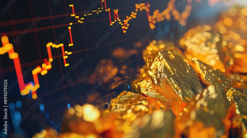 Poster gold chart displayed on a digital screen, with technical analysis indicators.