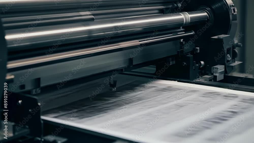 Poster the repetitive clicking noise of the press as it prints one page after another creating a mesmerizin