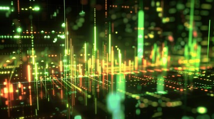 Fototapeta premium Gold chart with green and red candles, displayed on a digital trading platform