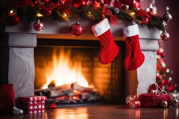 Fireplace christmas sock red.
