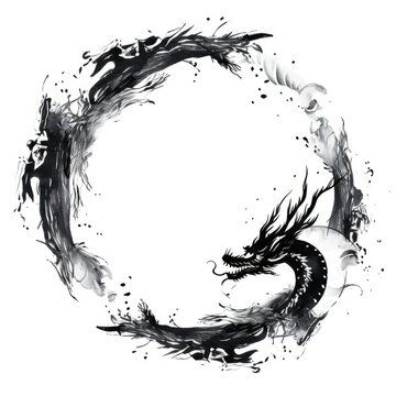 Stroke outline dragon frame drawing circle sketch.