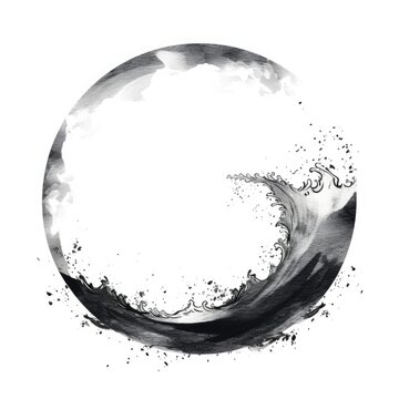 recommend clip art: Stroke outline wave frame circle ink white background.