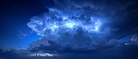 Rare blue jet lightning shooting from thundercloud top, 