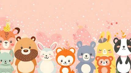 Obraz premium Cute Cartoon Animals on a Pink Background.
