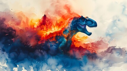 Dinosaur in Watercolor Abstract.