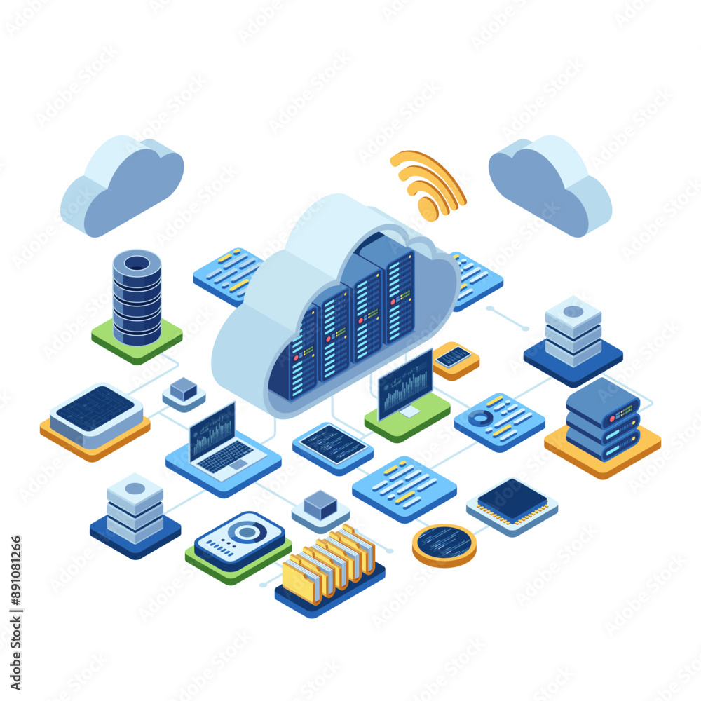 Poster isometric cloud computing technology with data network