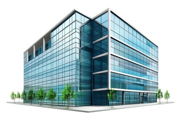 Fototapeta premium A office building clipart, corporate headquarters, realistic illustration, glass facade, isolated on white background