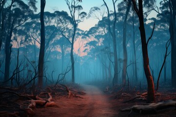Obraz premium Whispers in the Fog Light Red and Cyan in an Australian Forest.jpeg