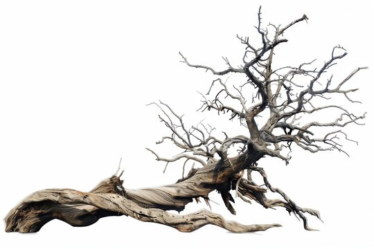 A fallen tree clipart, natural event, realistic rendering, uprooted tree, isolated on white background