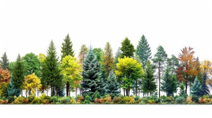 A highly detailed image of a tree line with a mix of deciduous trees and coniferous trees
