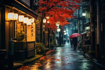Fototapeta premium Street autumn night city.