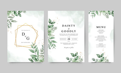 Green leaves arranged for elegant wedding invitation template