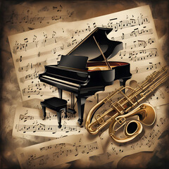 Obraz premium musical instruments and sheet music