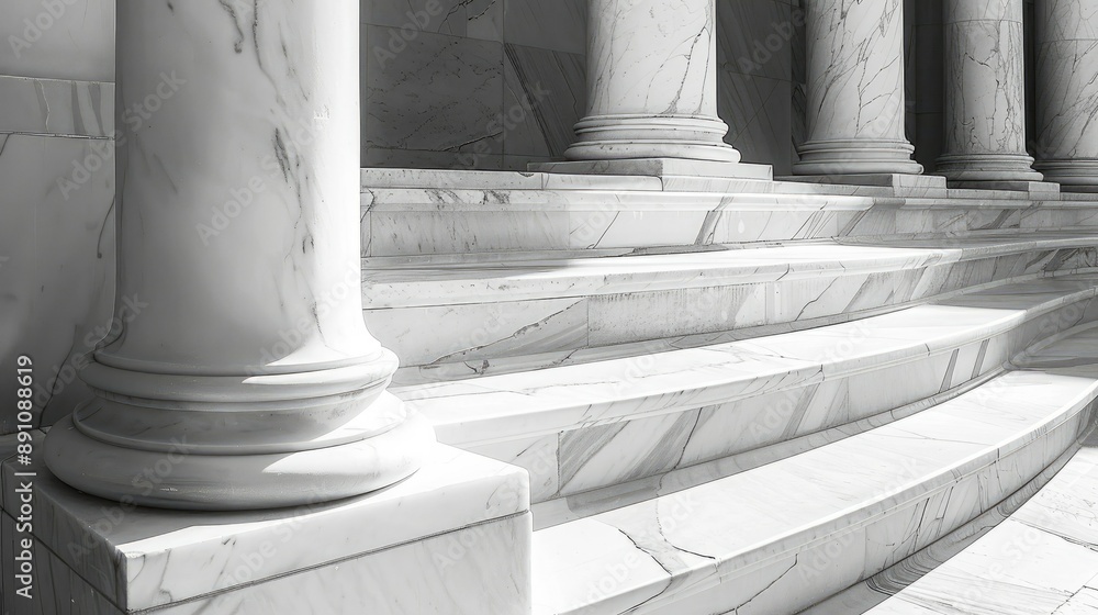 Poster marble columns and curved steps of a classical building