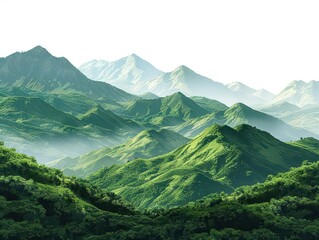 Lush green mountain landscape with rolling hills under a clear sky, perfect for nature and travel-themed projects.
