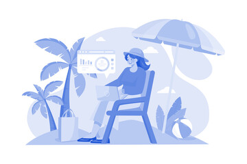 Girl Working On Vacation Illustration concept on a white background
