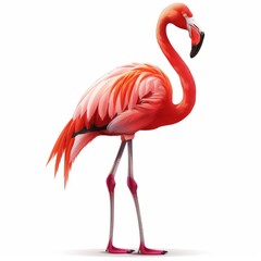 Obraz premium Elegant Pink Flamingo Bird Standing on White Background.