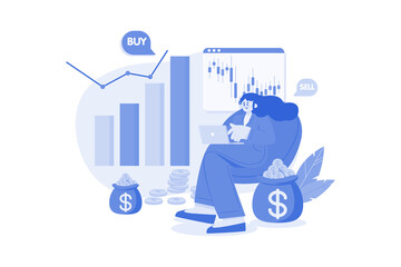 Girl Investing In Stocks Illustration concept on a white background