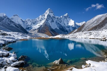 Obraz premium A_scenic_mountain_landscape_with_snow-capped_peaks