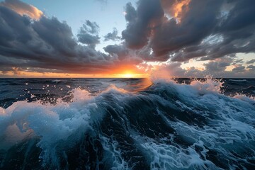 Fototapeta premium A_scenic_ocean_view_with_crashing_waves_and_a_dramati_