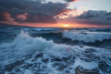 Obraz premium A_scenic_ocean_view_with_crashing_waves_and_a_dramati_