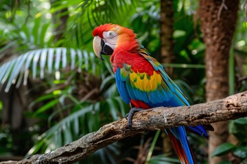 Obraz premium A_vibrant_colorful_parrot_perched_on_a_branch