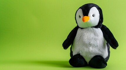 Plush penguin toy isolated on green background