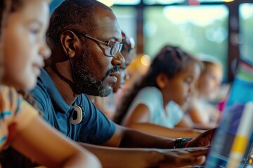 Engaging Coding Class with Educator Leading Students in Technology Workshop at School