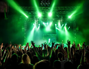 Fotografía en concierto lleno de personas con luces de color verde