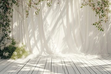 Wedding white wood backdrop mockup nature architecture outdoors.