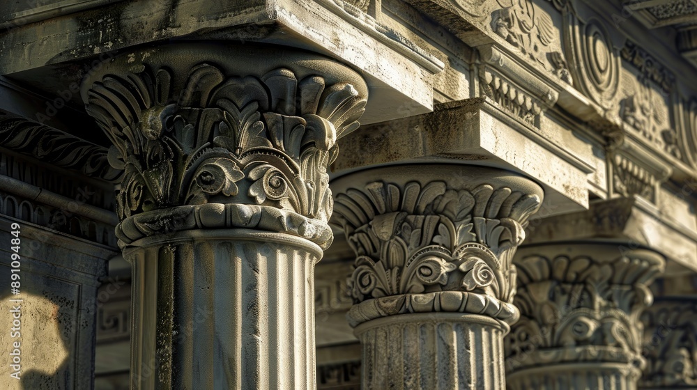 Poster closeup of ornate stone columns with intricate detailing