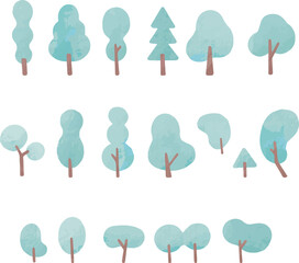 木　冬　植物　あしらい　飾り　アイコン　水彩　手描き　シルエット　かわいい　イラスト素材