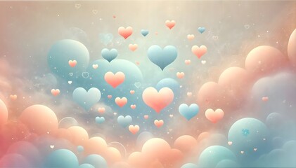 Floating Hearts in a Dreamy Pastel Sky