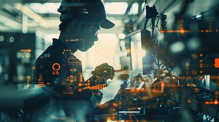 Industrial Workers Use Tablets in Digital Factory for Futuristic Technology Warehouse Products Delivery Infographics Concept.