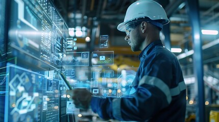 Industrial Workers Use Tablets in Digital Factory for Futuristic Technology Warehouse Products Delivery Infographics Concept.