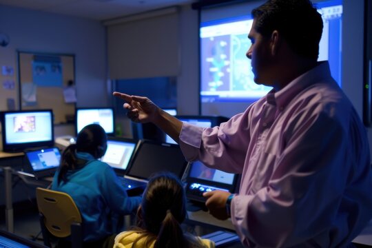 Innovative Educator Using Technology to Elevate Learning Experience in Modern High-Tech Classroom