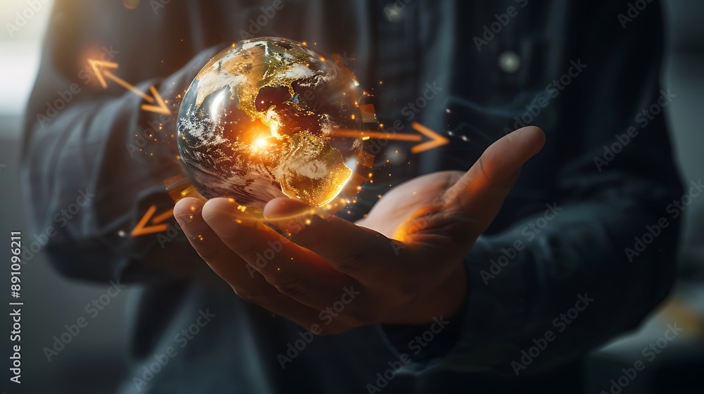 Poster businessman holding network connection global growth for social networking technology concept custom