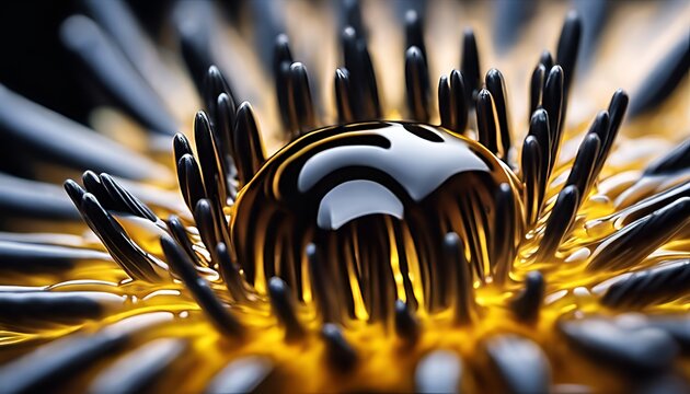 abstract image of black and gold liquid creating a ferrofluid-like magnetic formation with spikes