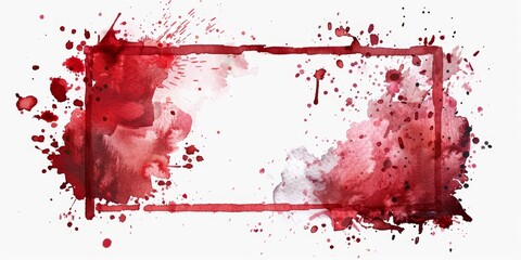 Fototapeta premium Elegant Watercolor Wine Stain Frame: Abstract Square Border with Splashes and Textures on White Background. Artistic 4K Wallpaper for Card Designs, Invitations, and Decorative Layouts. Burgundy Hues C
