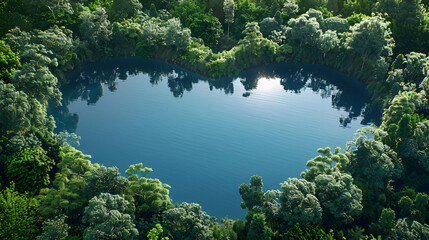 Obraz premium heart-shaped lake in the middle of untouched nature - a concept illustrating the issues of nature conservation, bio-products and the protection of forests and woodlands in general. 3d ren