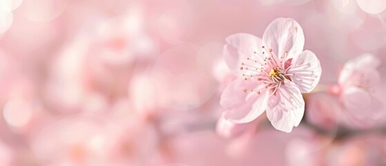 Obraz premium Soft pink cherry blossom flower in bloom, delicate petals, spring background
