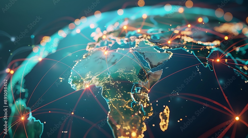 Poster global network connection big data analytics business concept world map point digital technology soc